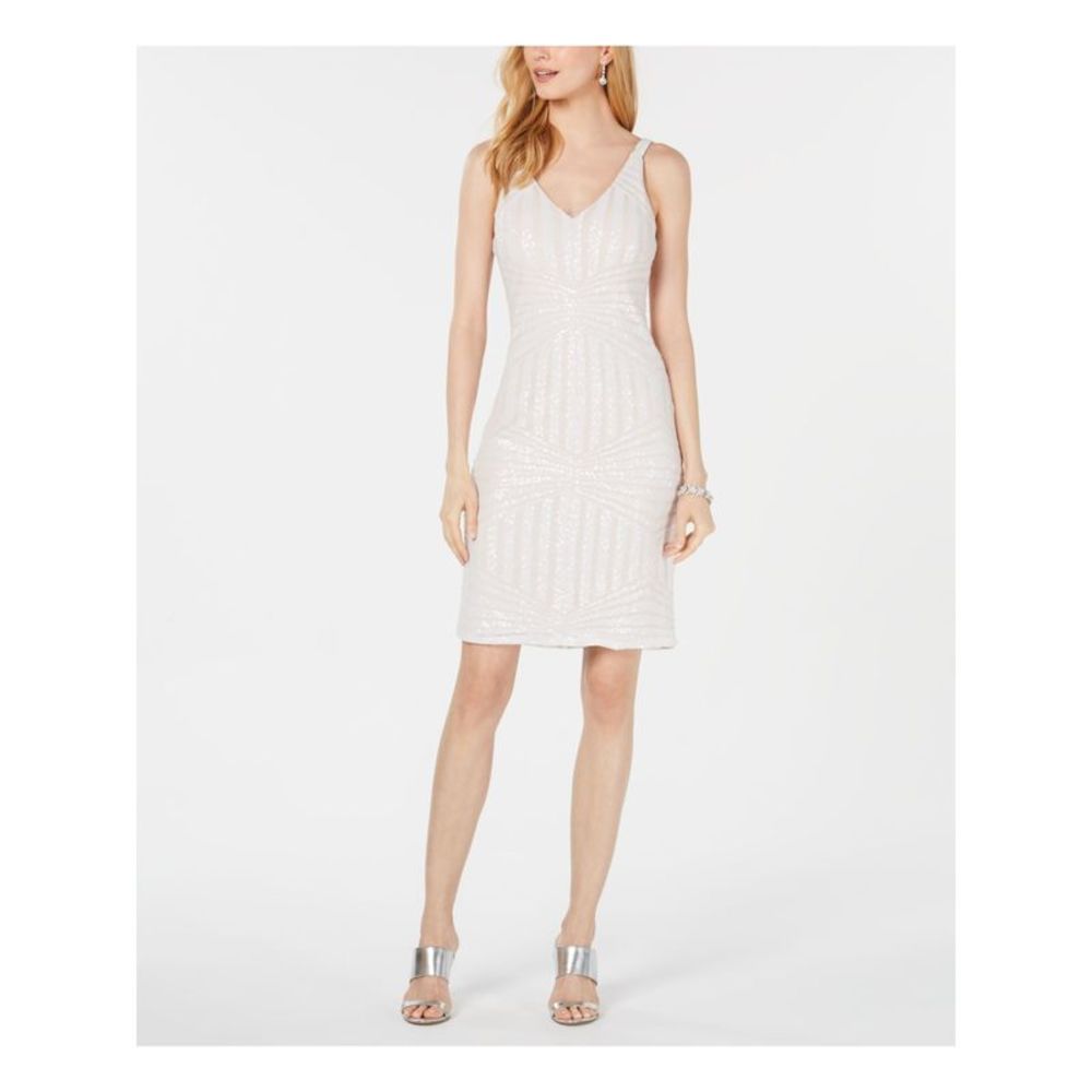 NIGHTWAY Womens White Sleeveless Above The Knee Sheath Cocktail Dress Size: 10 - Picture 1 of 4
